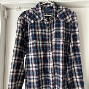 Lucky Brand Men's L Snap Button Shirt Blue Plaid Fall